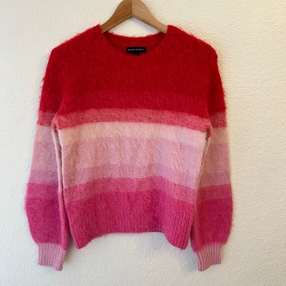 Banana Republic Sweater Womens XS Rainbow Ombre Stripe Alpaca Blend Red Pink - Picture 3 of 9